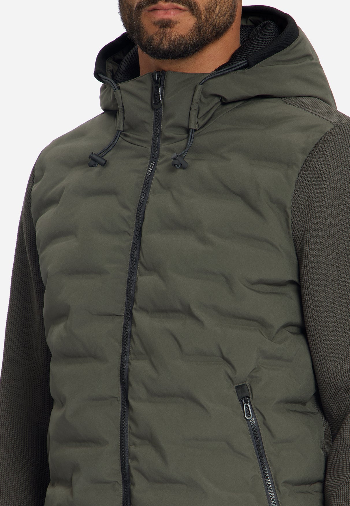 Veste à coupe courte, capuche intégrée, mélange de mailles | Army