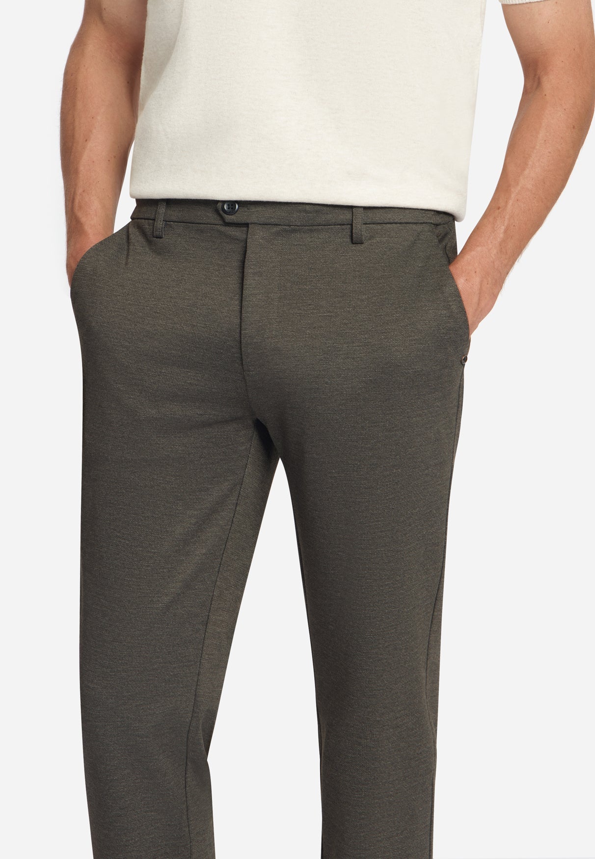 Broek van jersey in Melange-kleur, regular fit | Dark Brown