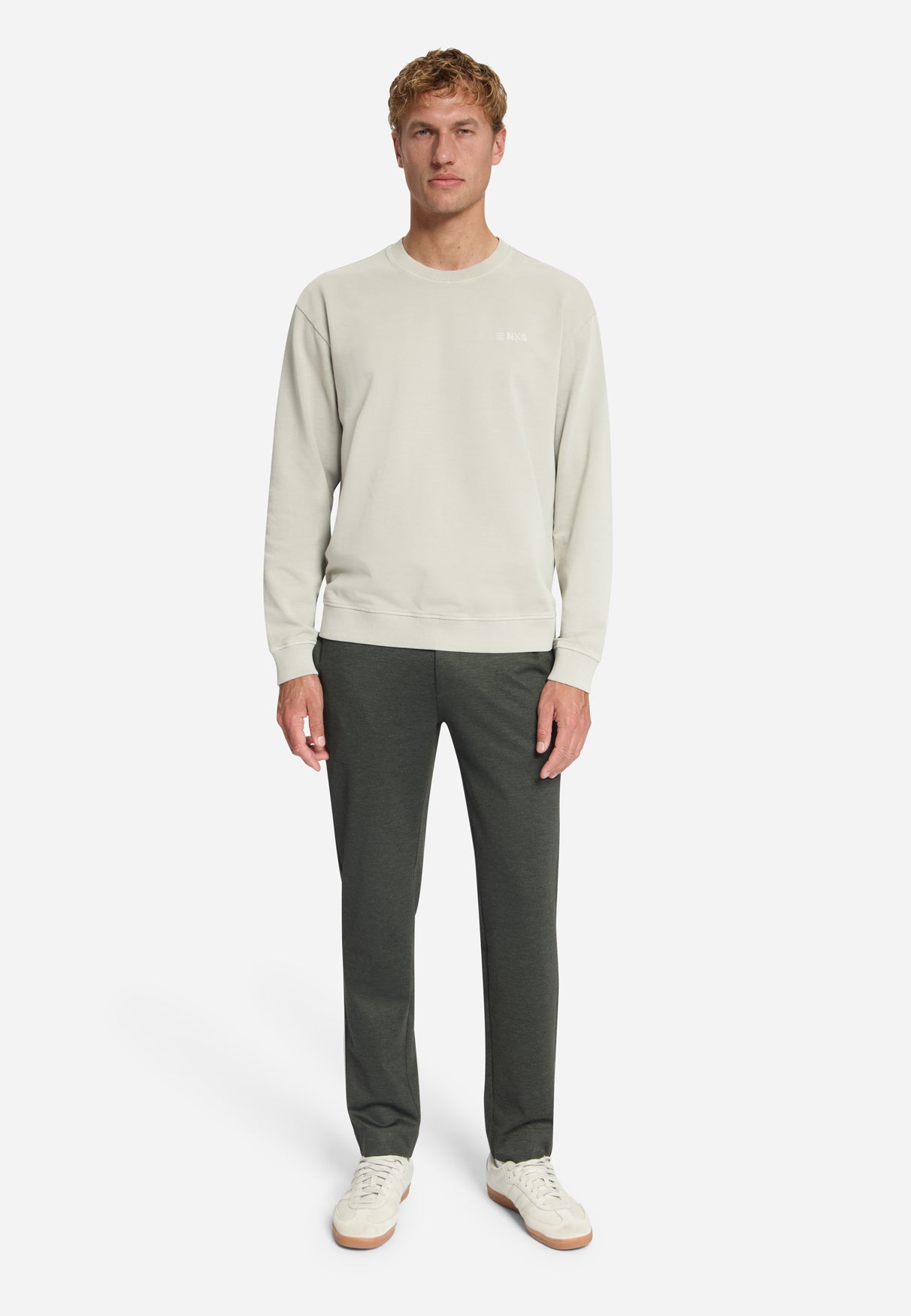 Broek van jersey Melange, regular fit | Army