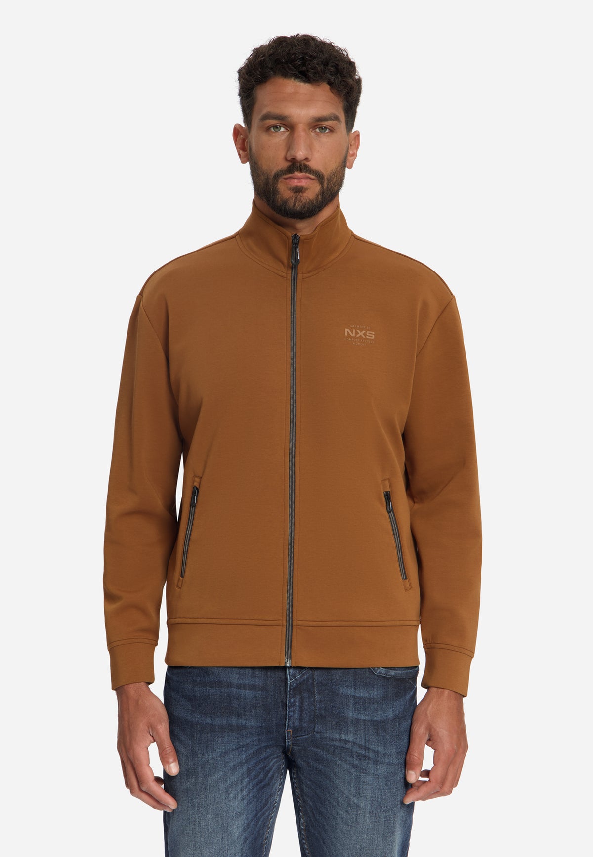 Sweater met volledige ritssluiting | Caramel
