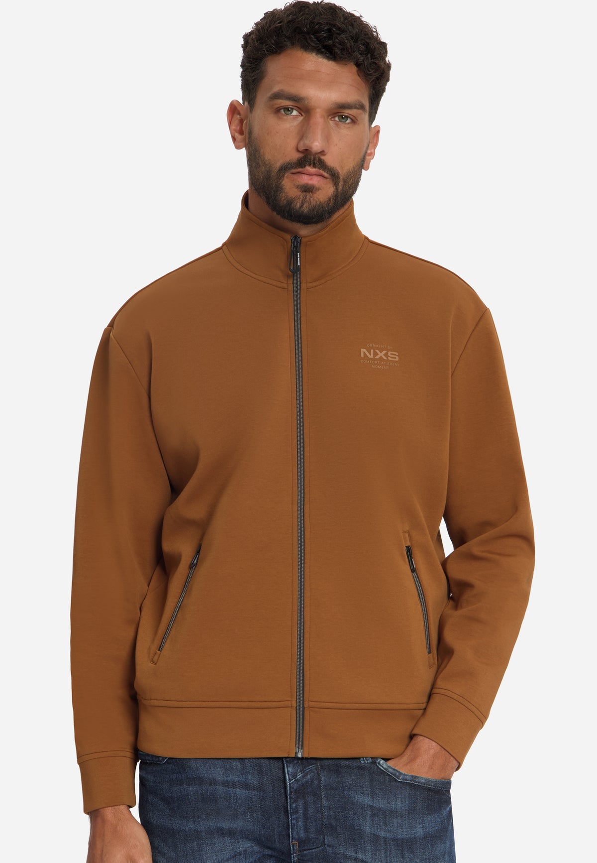 Sweater met volledige ritssluiting | Caramel