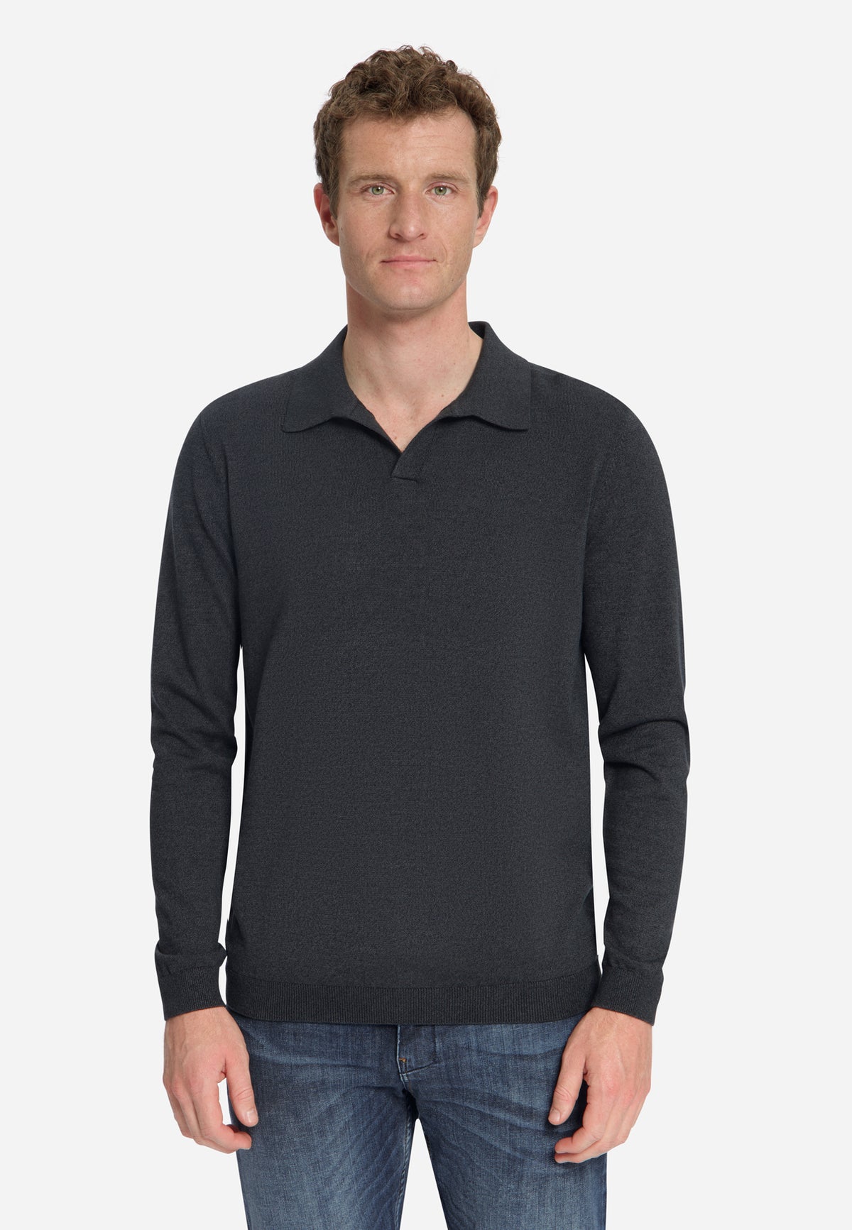 Gemêleerde polo trui | Dark Grey