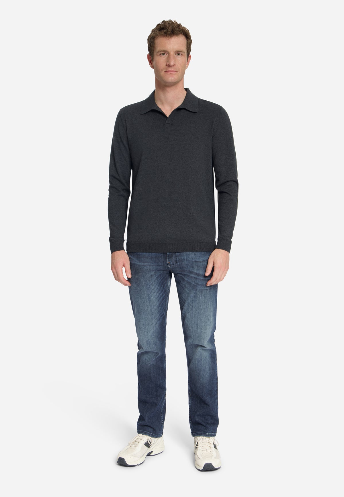 Gemêleerde polo trui | Dark Grey