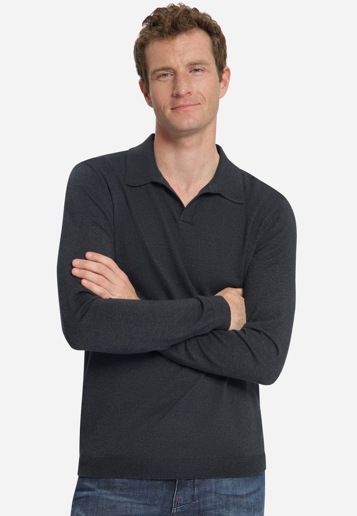 Gemêleerde polo trui | Dark Grey