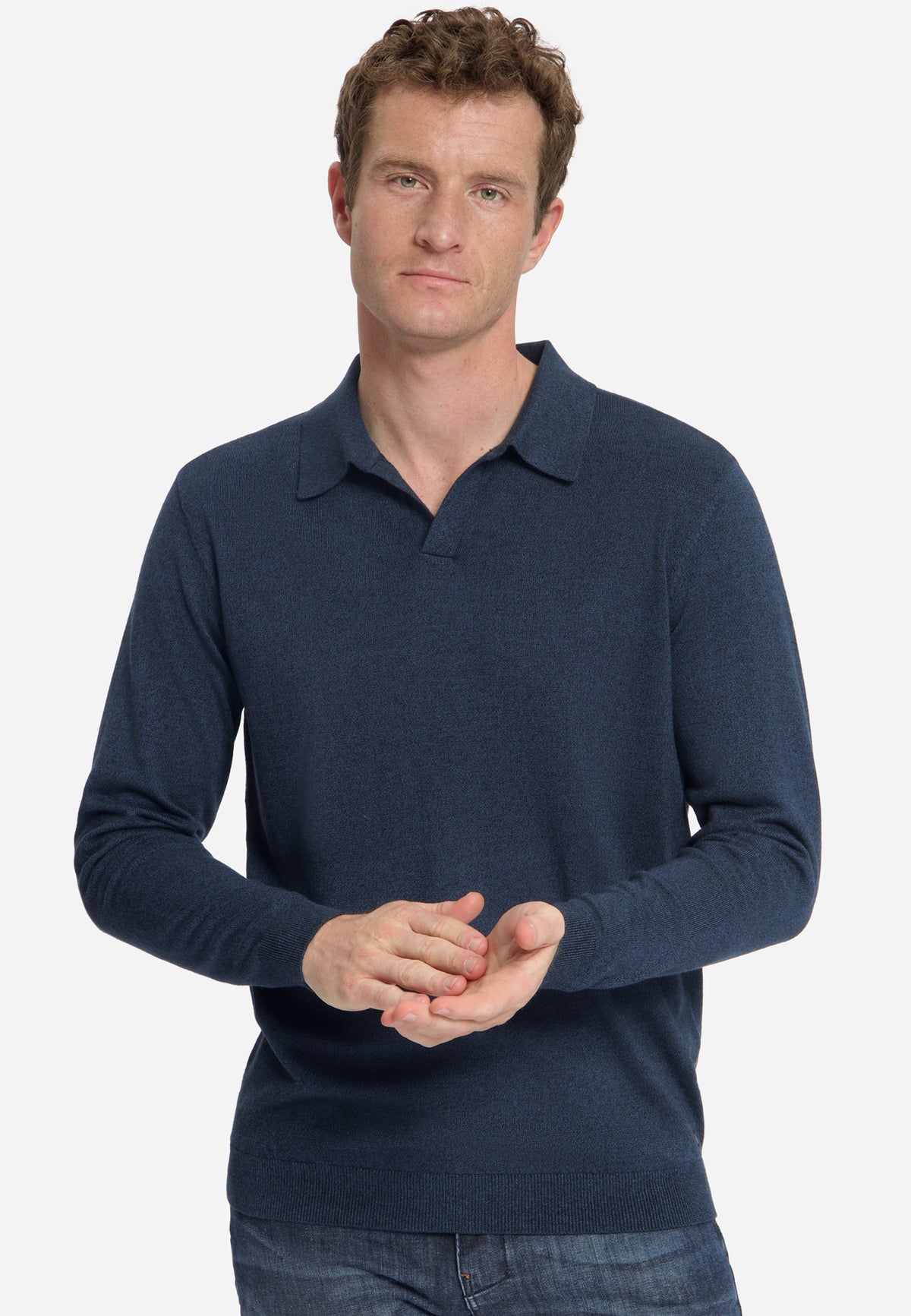 Melange Polo Jumper | Navy