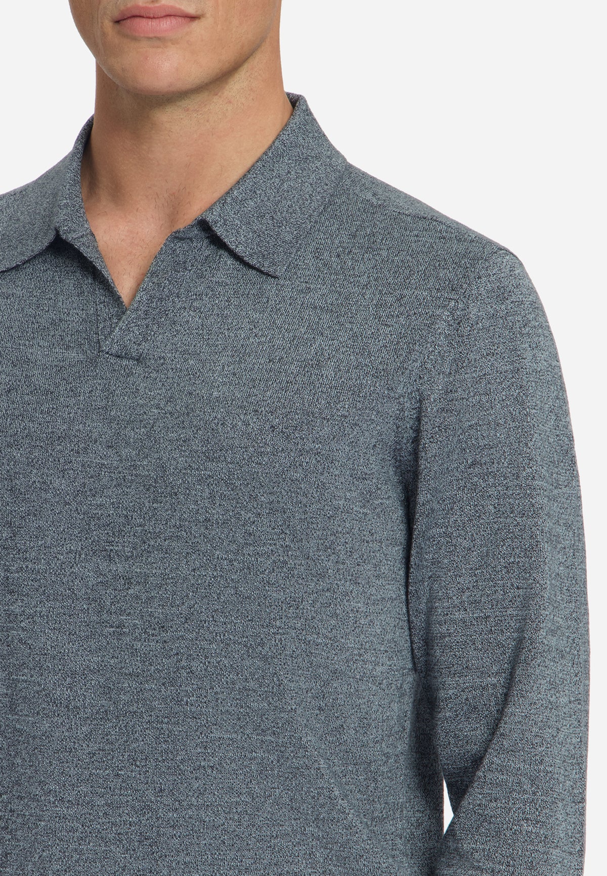 Melange Polo Jumper | Dusty Blue