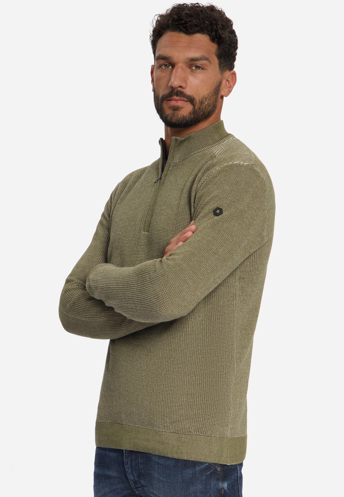 Plated half-zip trui | Moss