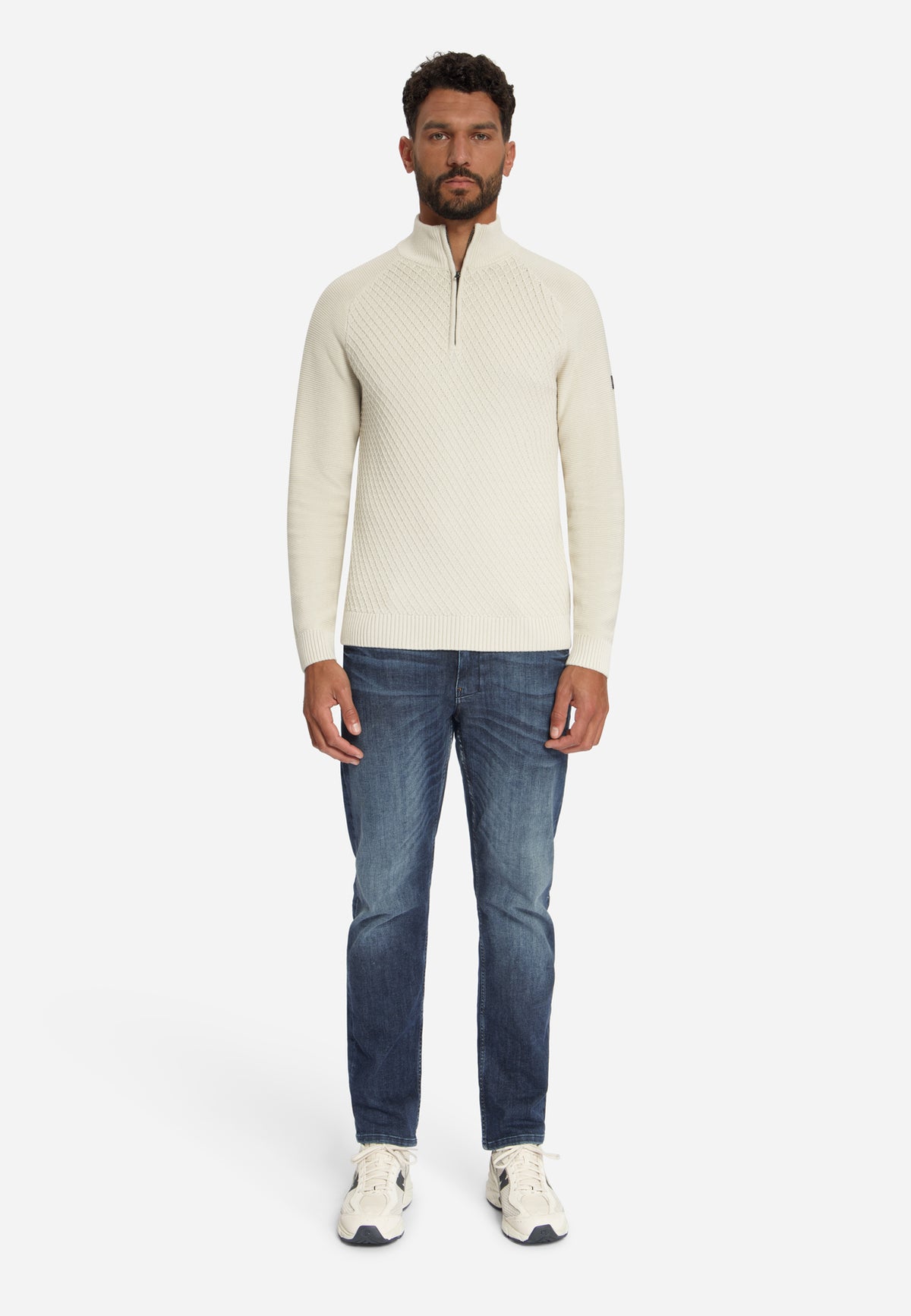 Pull à demi-zip en maille torsadée | Stone