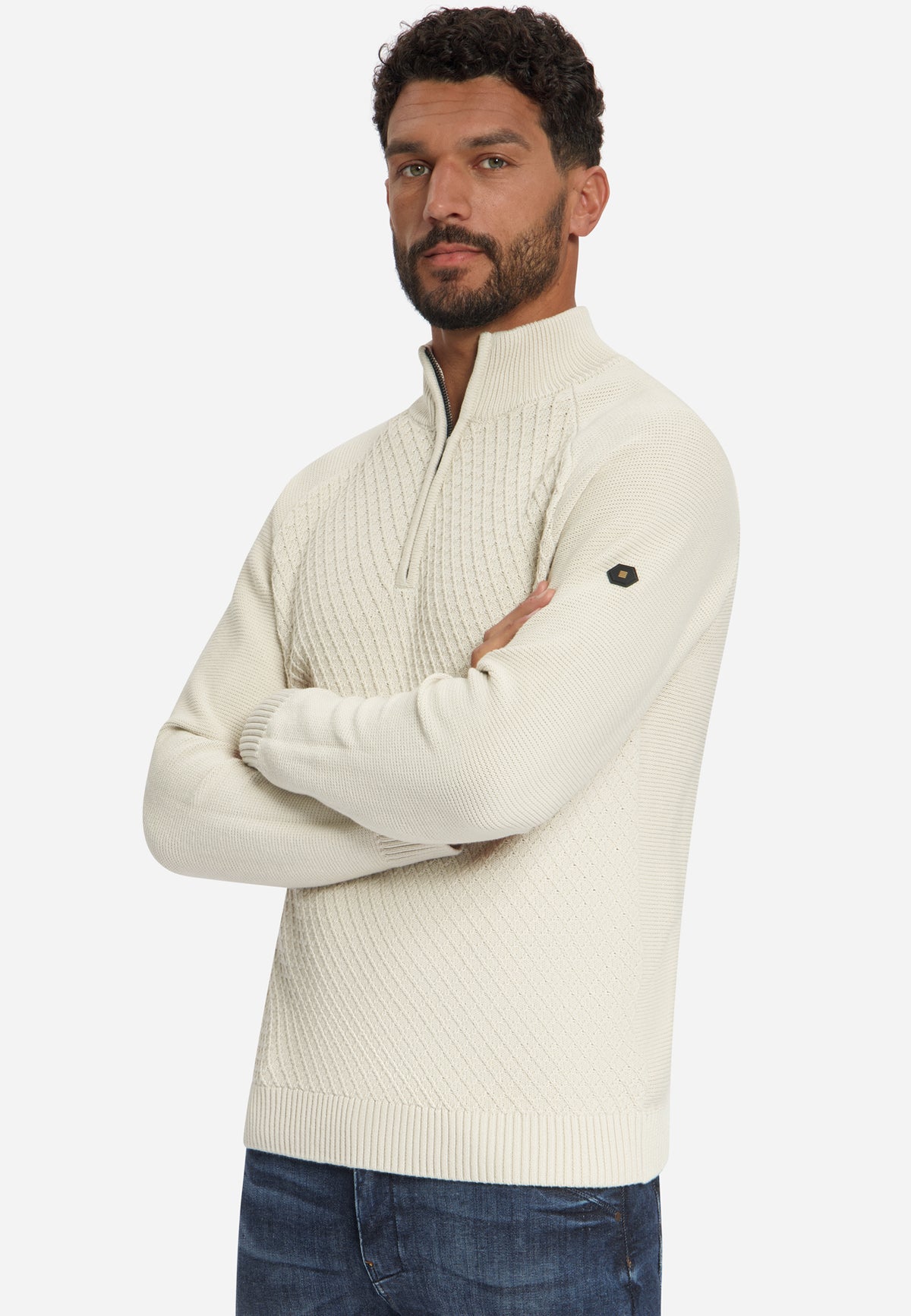Pull à demi-zip en maille torsadée | Stone