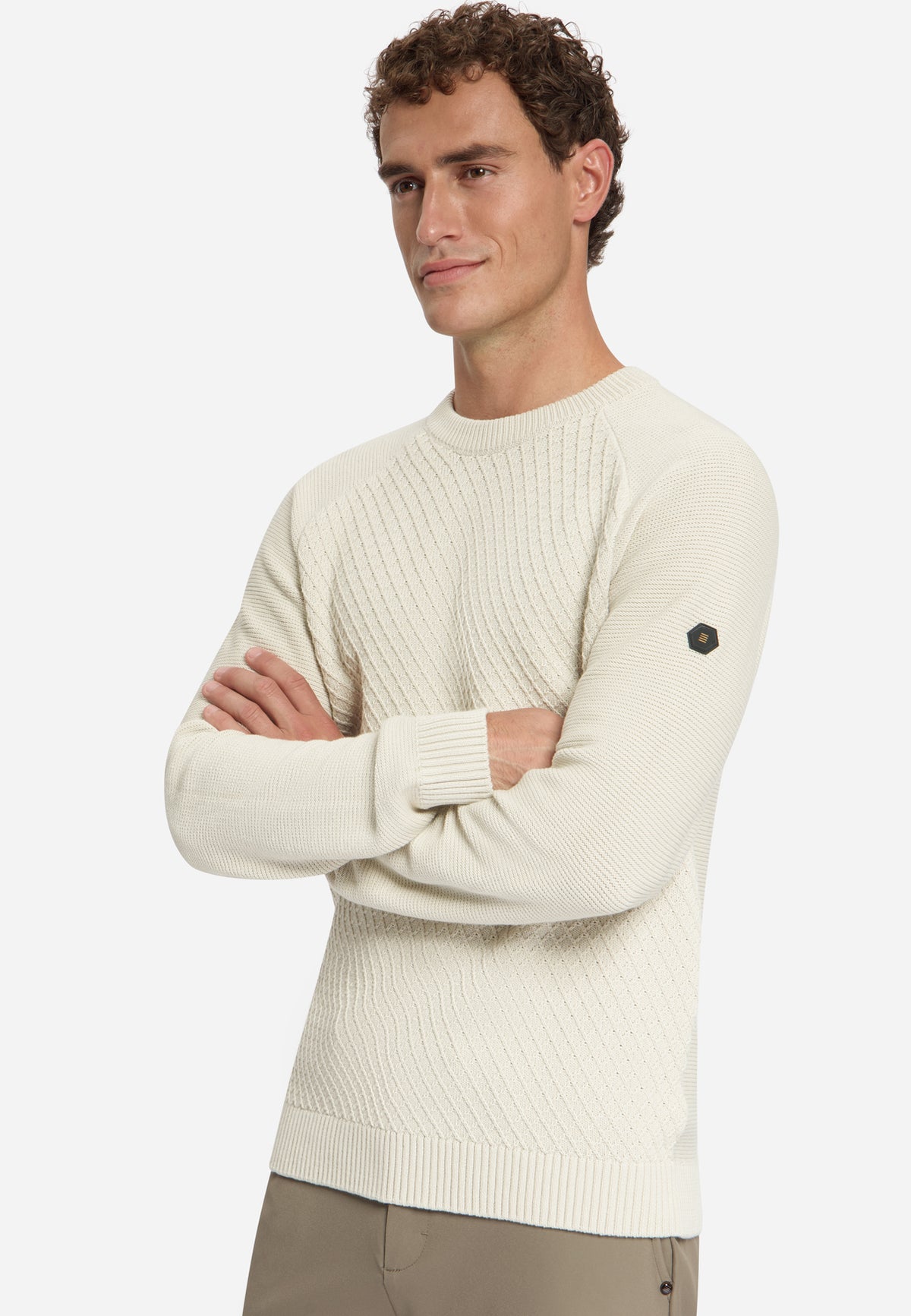Kabelgebreide trui met ronde hals | Stone