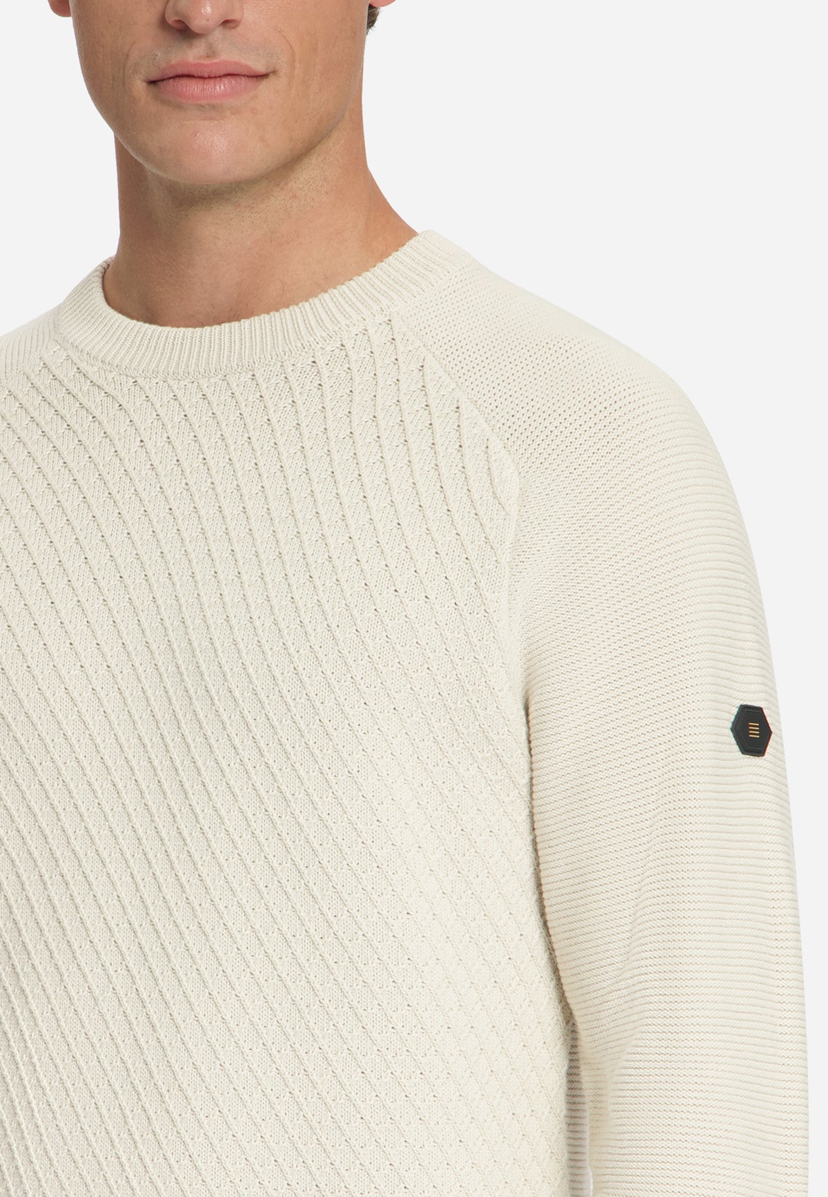 Kabelgebreide trui met ronde hals | Stone