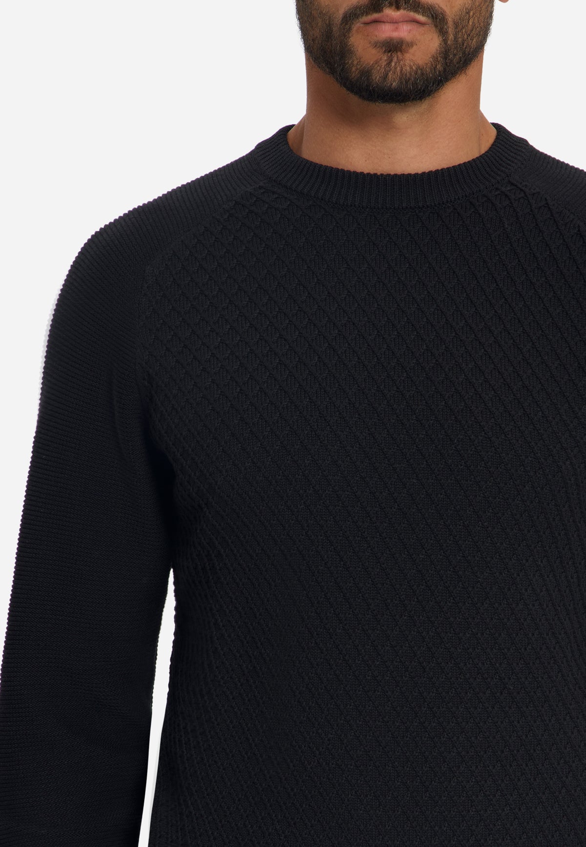 Cable Knit Crew Neck Jumper | Black