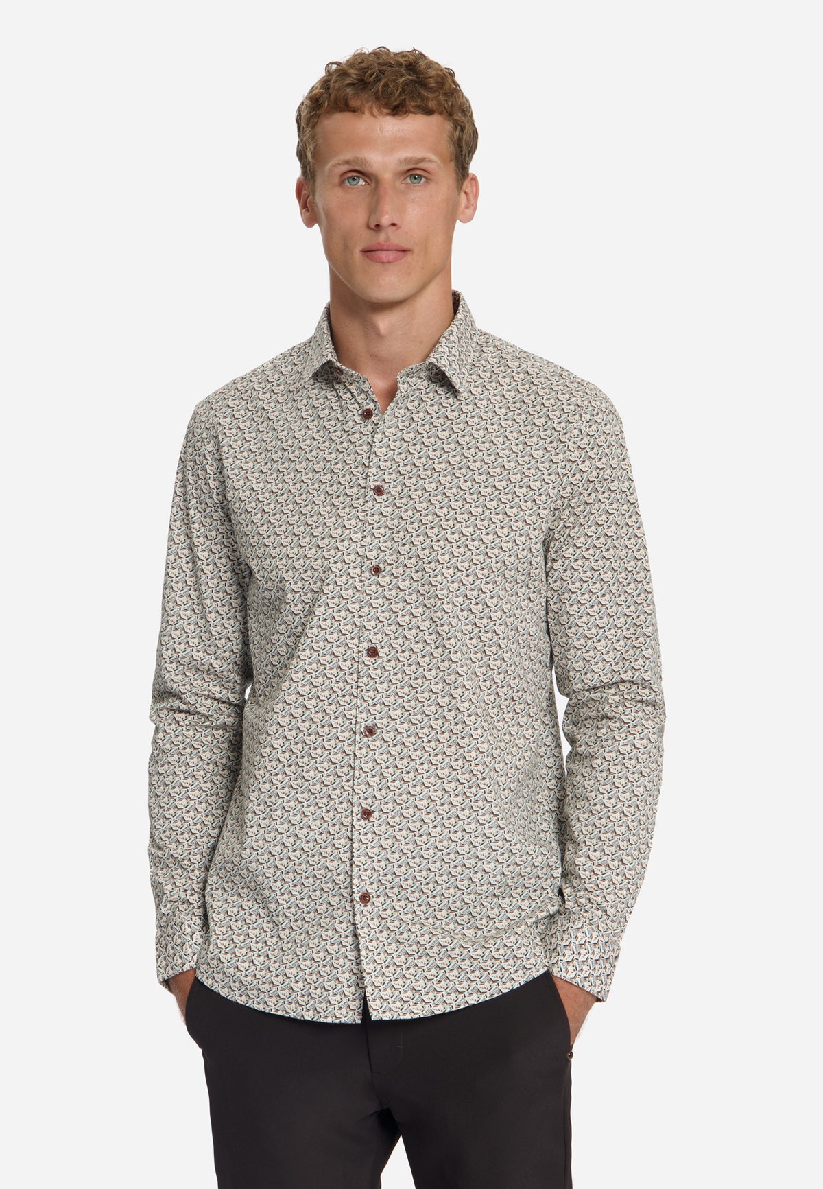 Printed Stretch Shirt | Caramel