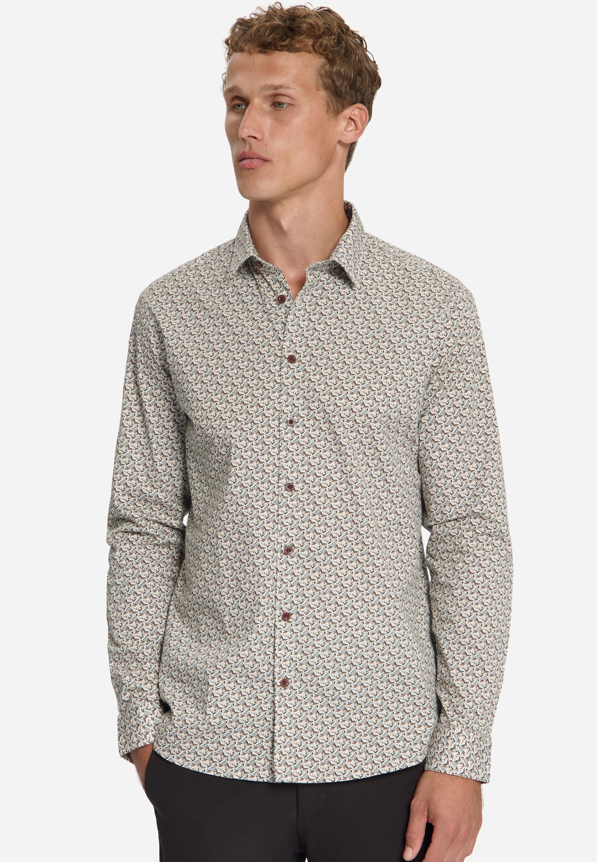 Printed Stretch Shirt | Caramel