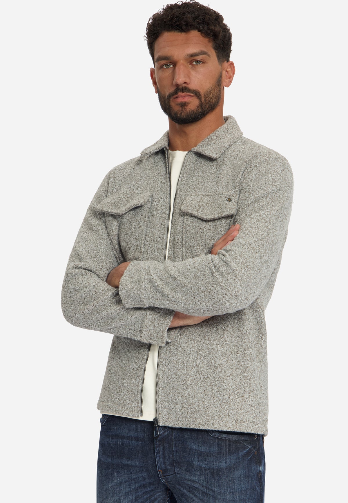 Surchemise bouclé zippée | Grey Melange