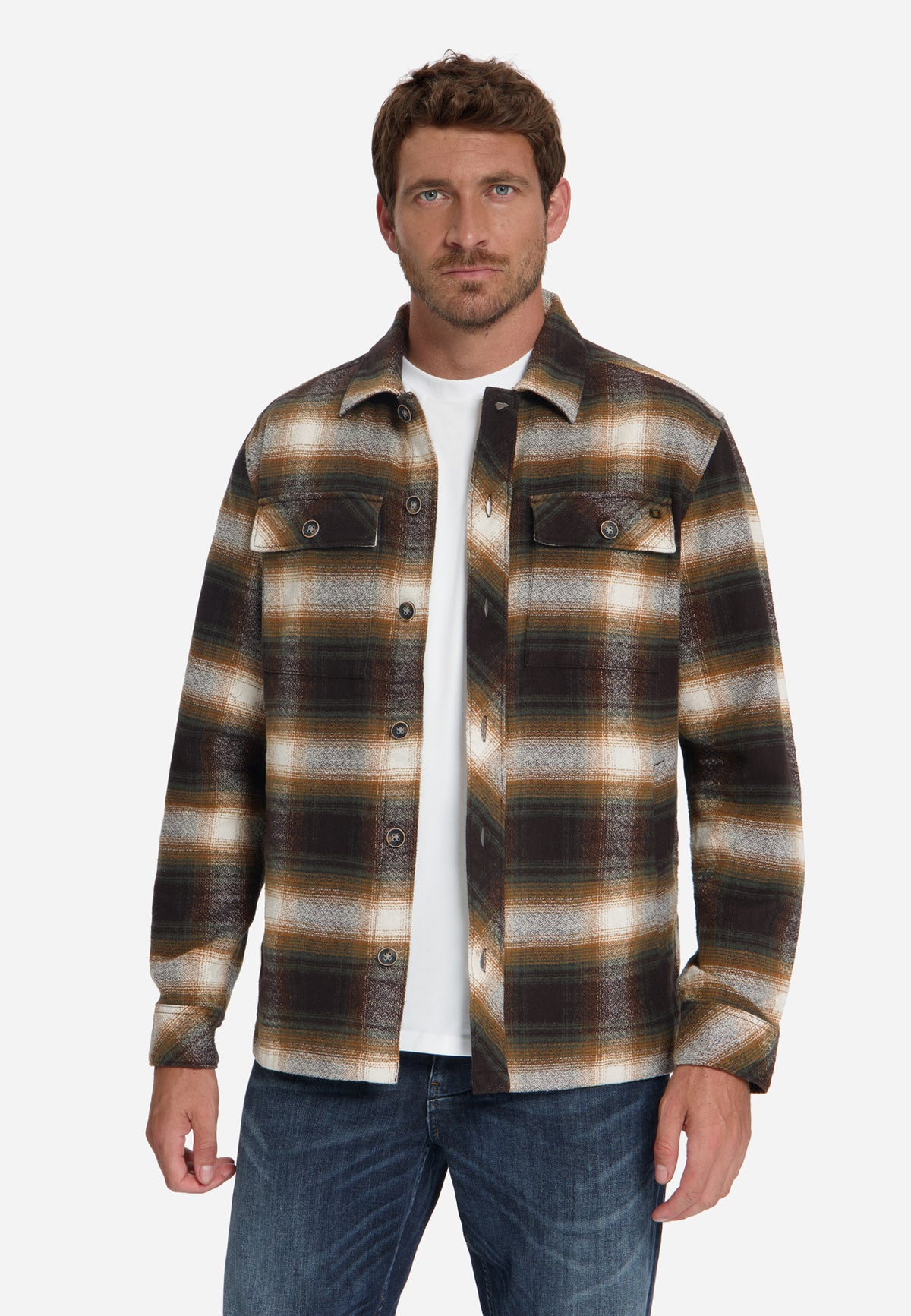 Katoenen geruit overshirt | Stone