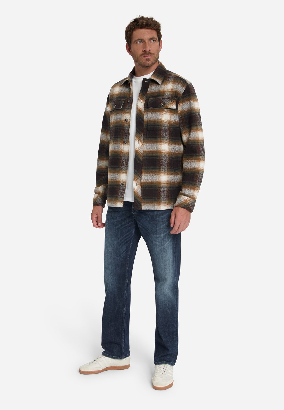 Katoenen geruit overshirt | Stone