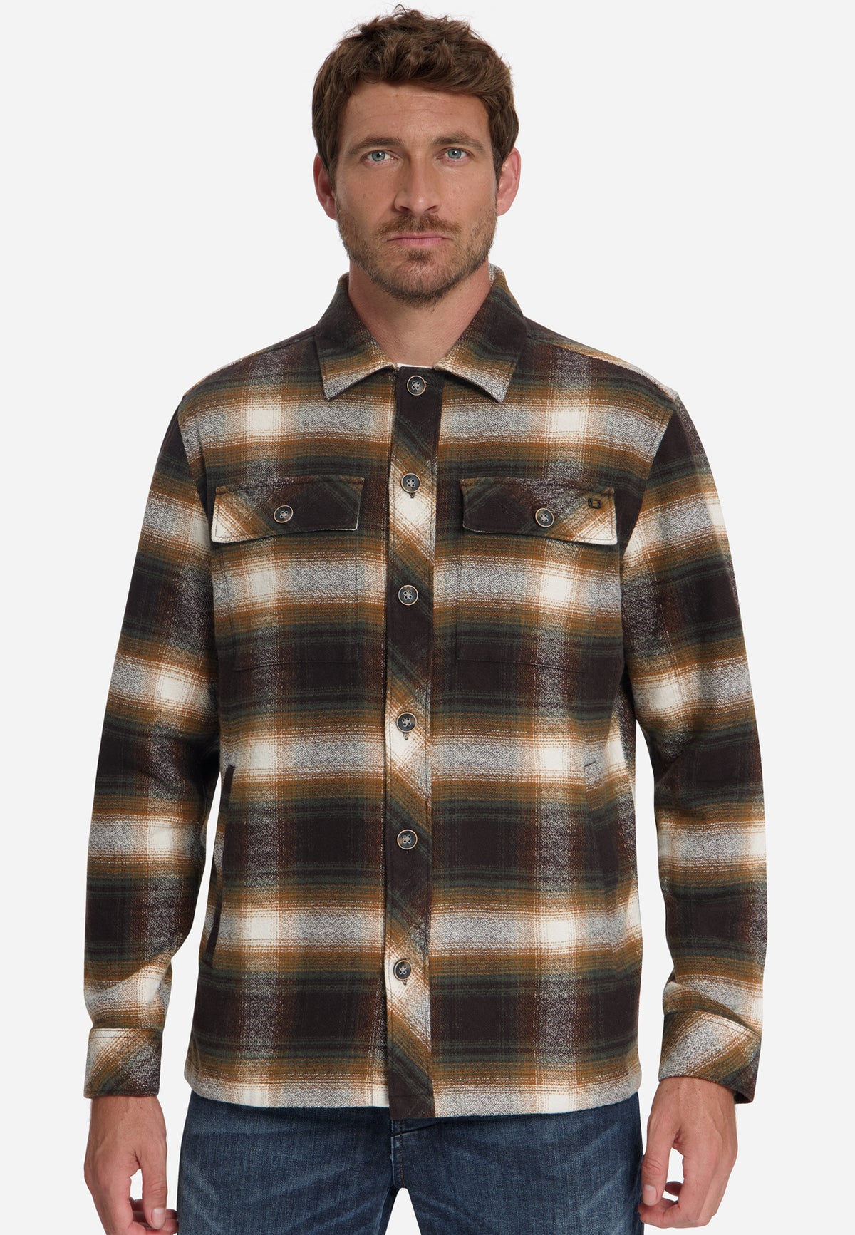Katoenen geruit overshirt | Stone