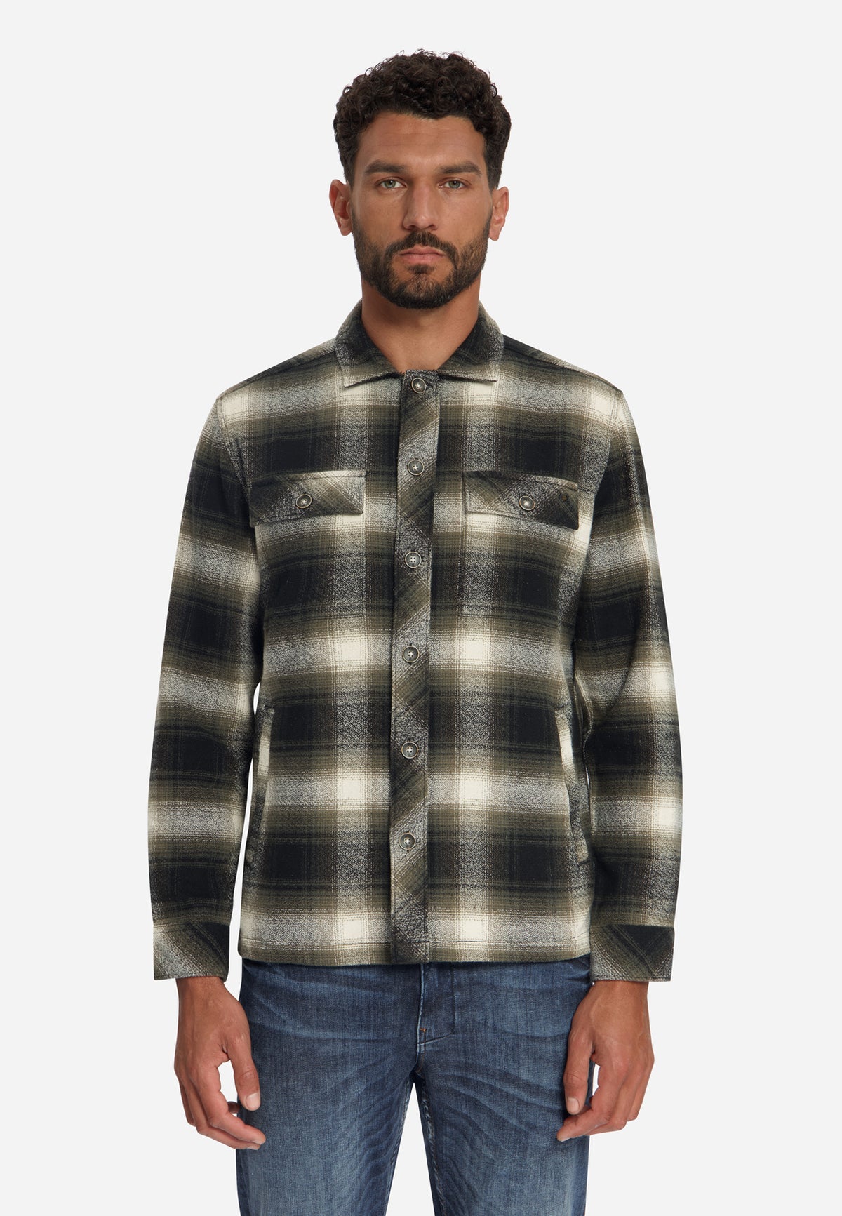 Katoenen geruit overshirt | Black