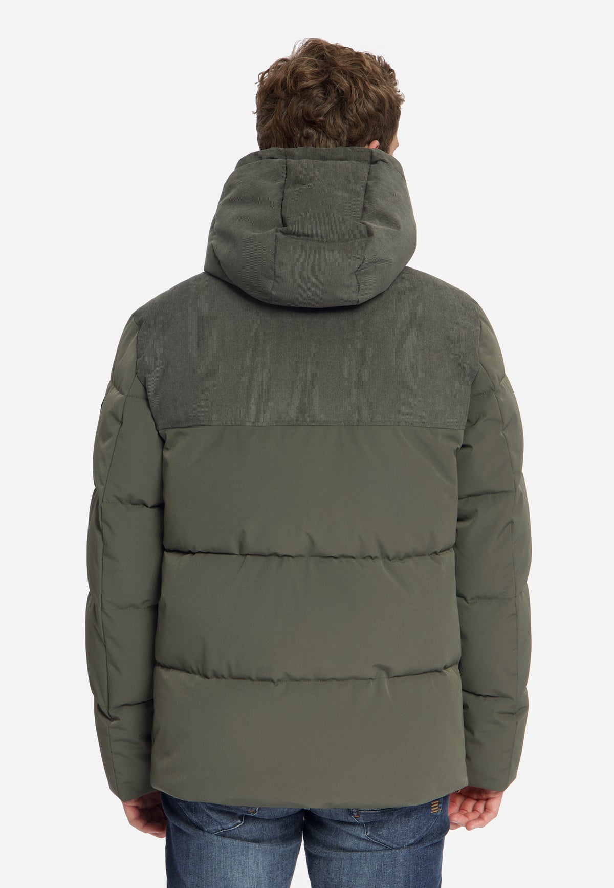 Jas met korte pasvorm, puffer, corduroy-mix | Army
