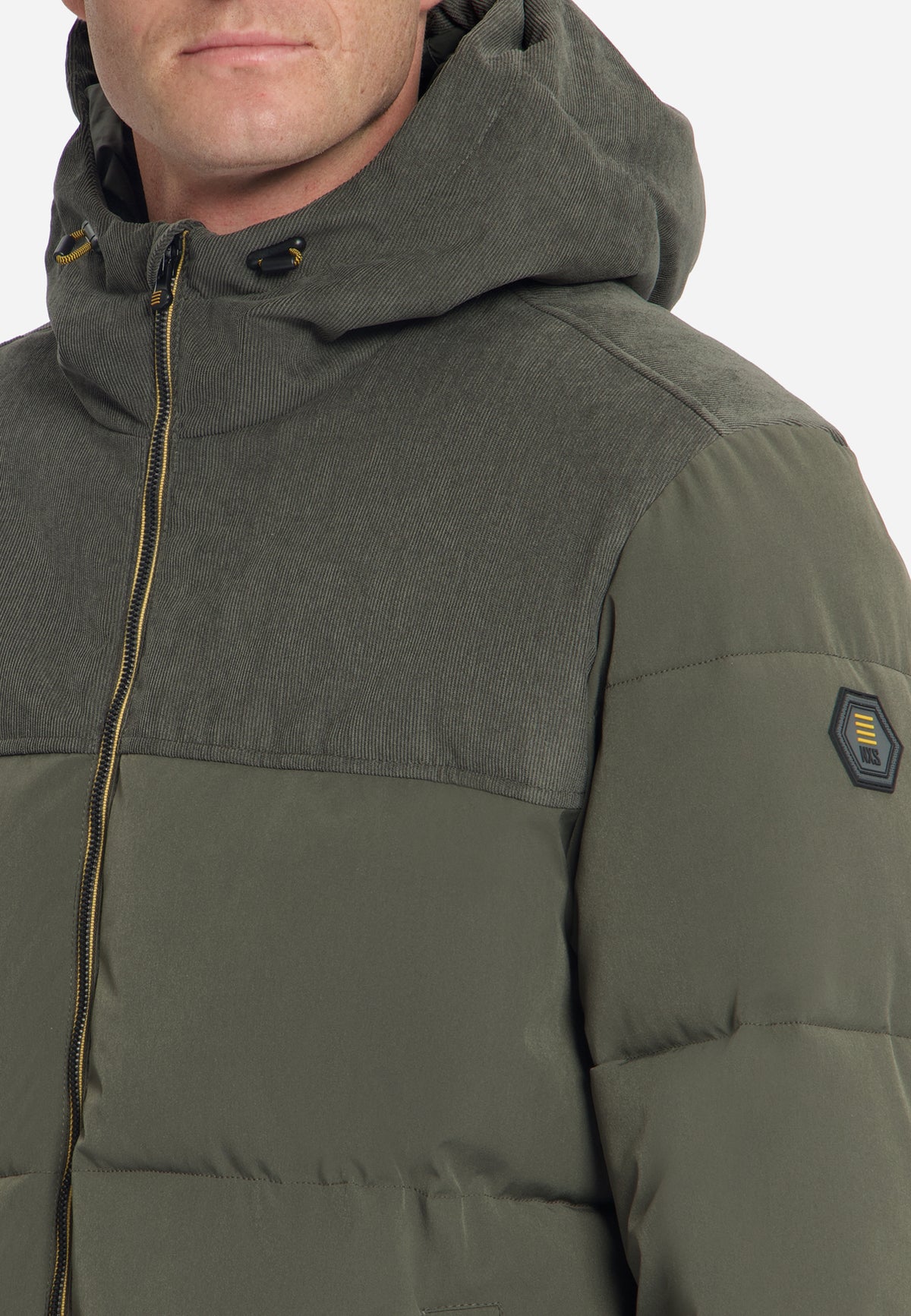 Jas met korte pasvorm, puffer, corduroy-mix | Army