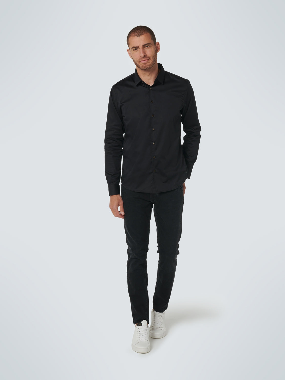 Basic Stretch Shirt Satin Weave | Black