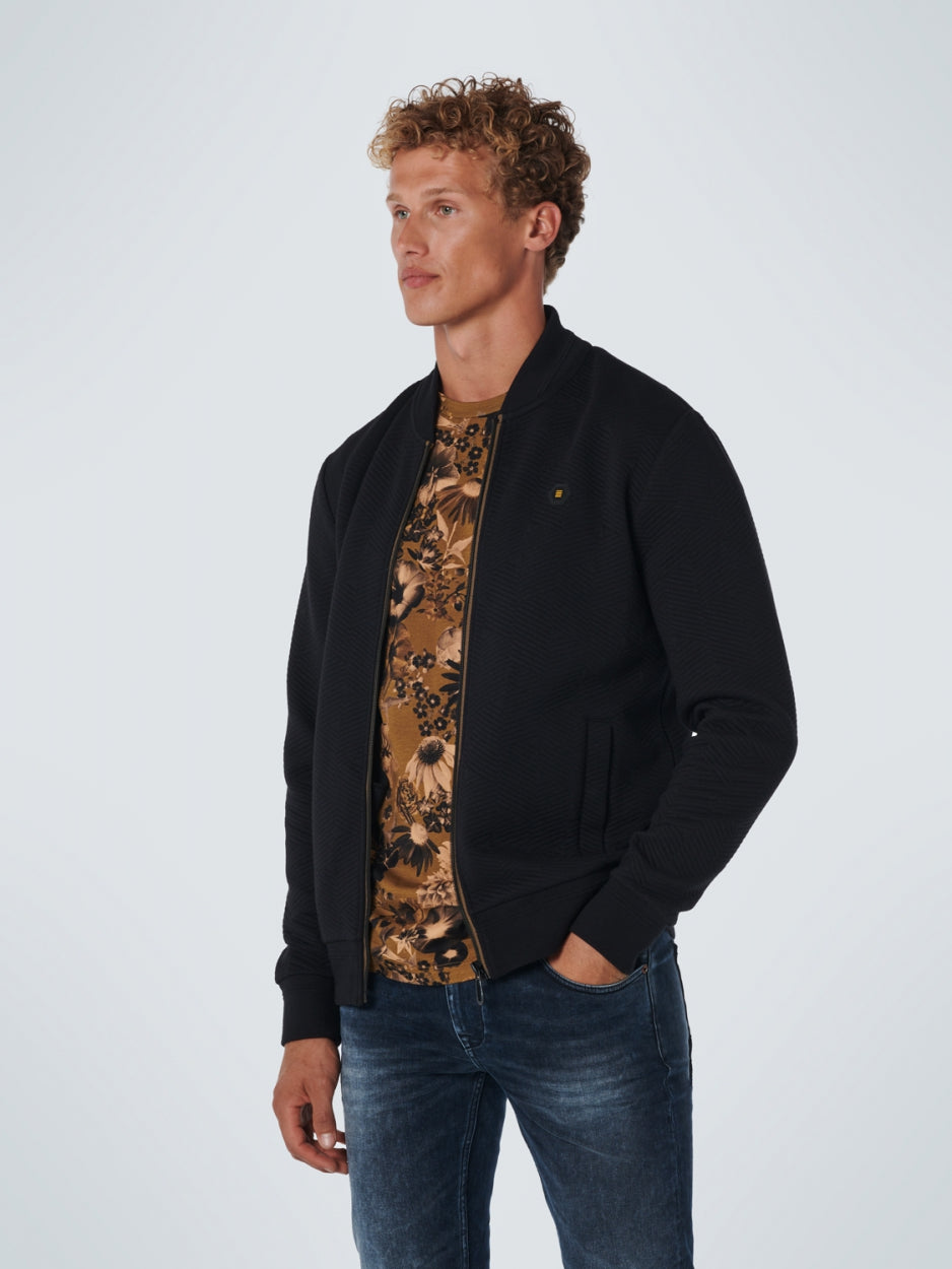 Sweater Full Zipper Double Layer Jacquard | Black